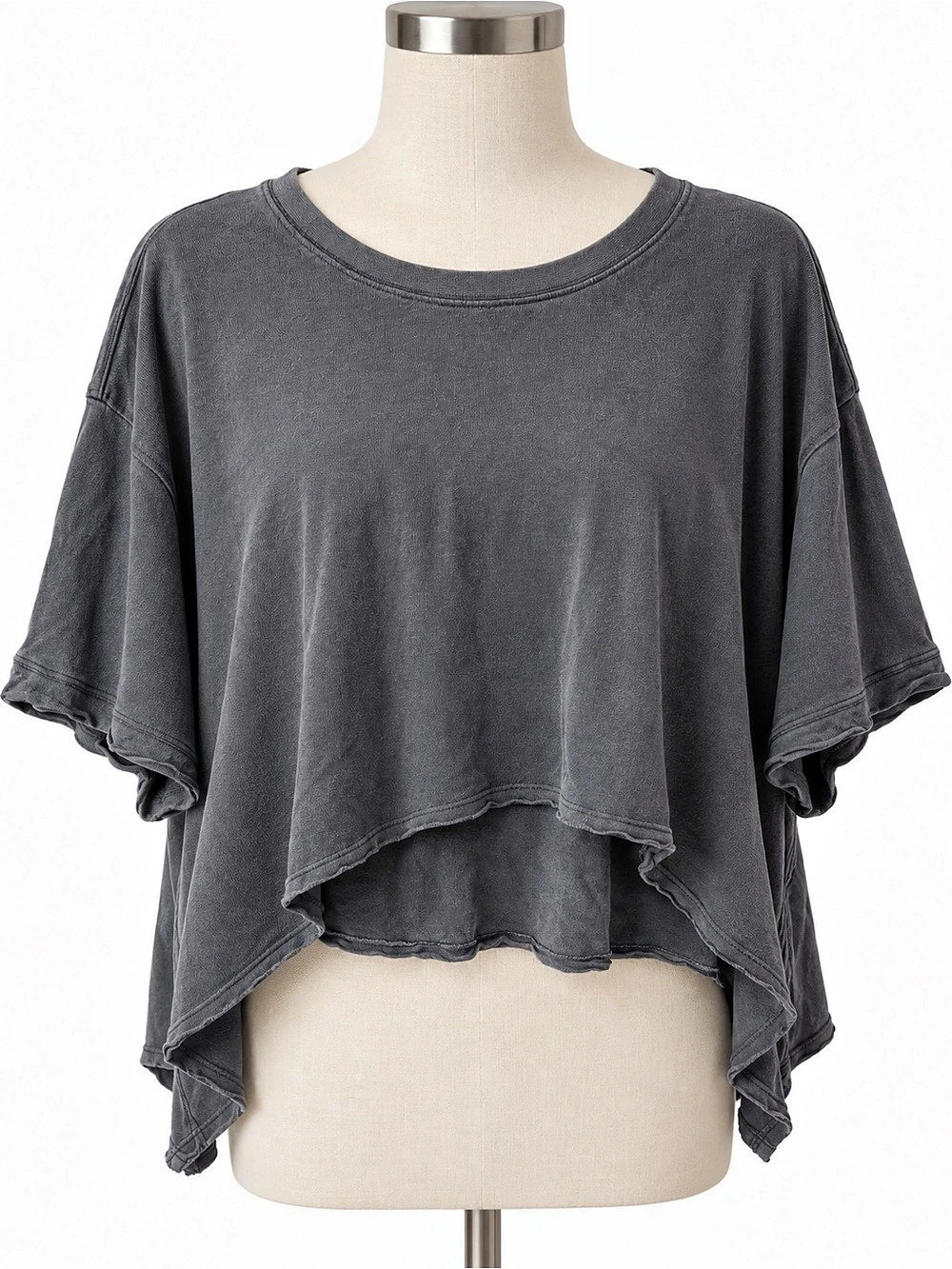 Asymmetric Short Sleeve Top in Gray Size XS